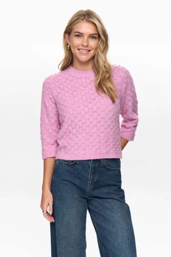 NURIETTE LEAF POINTELLE PULLOVER - Roze