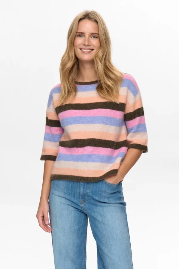 NURIETTE STRIPY SS PULLOVER - Donkergroen
