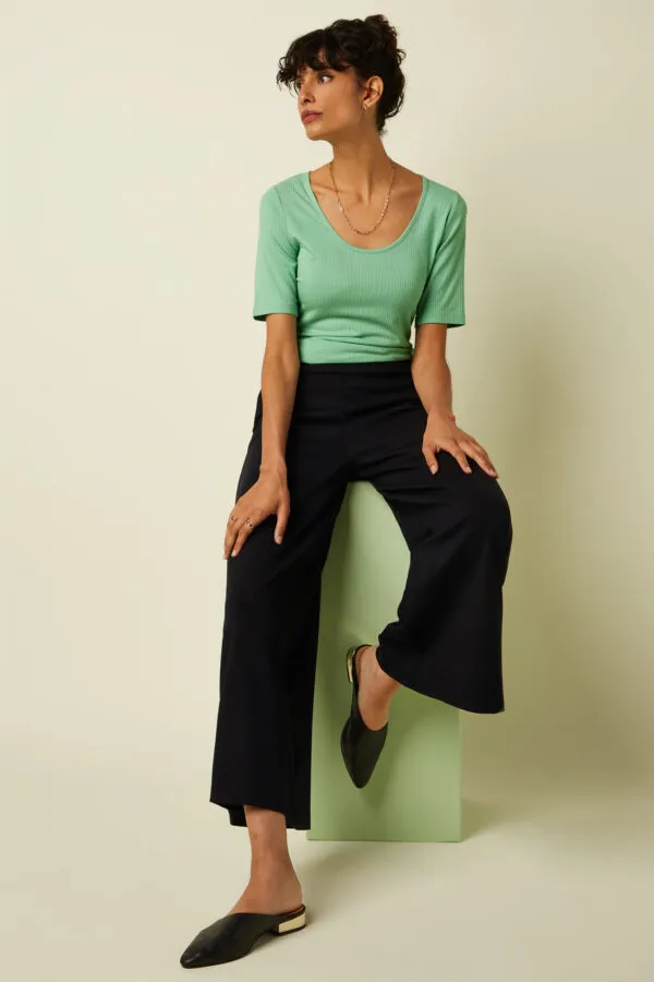 Border Palazzo Cropped Pants Milano Uni - Zwart