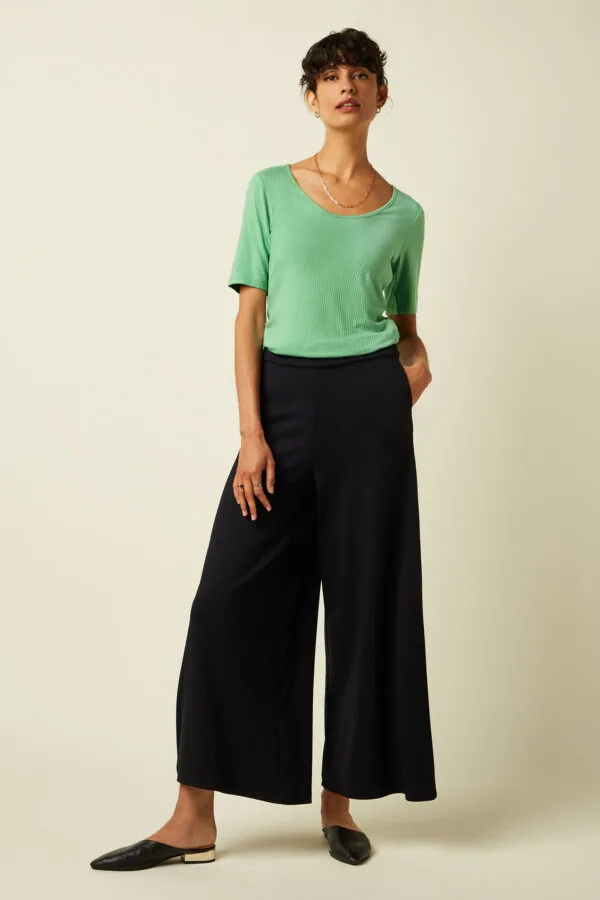 Border Palazzo Cropped Pants Milano Uni - Zwart