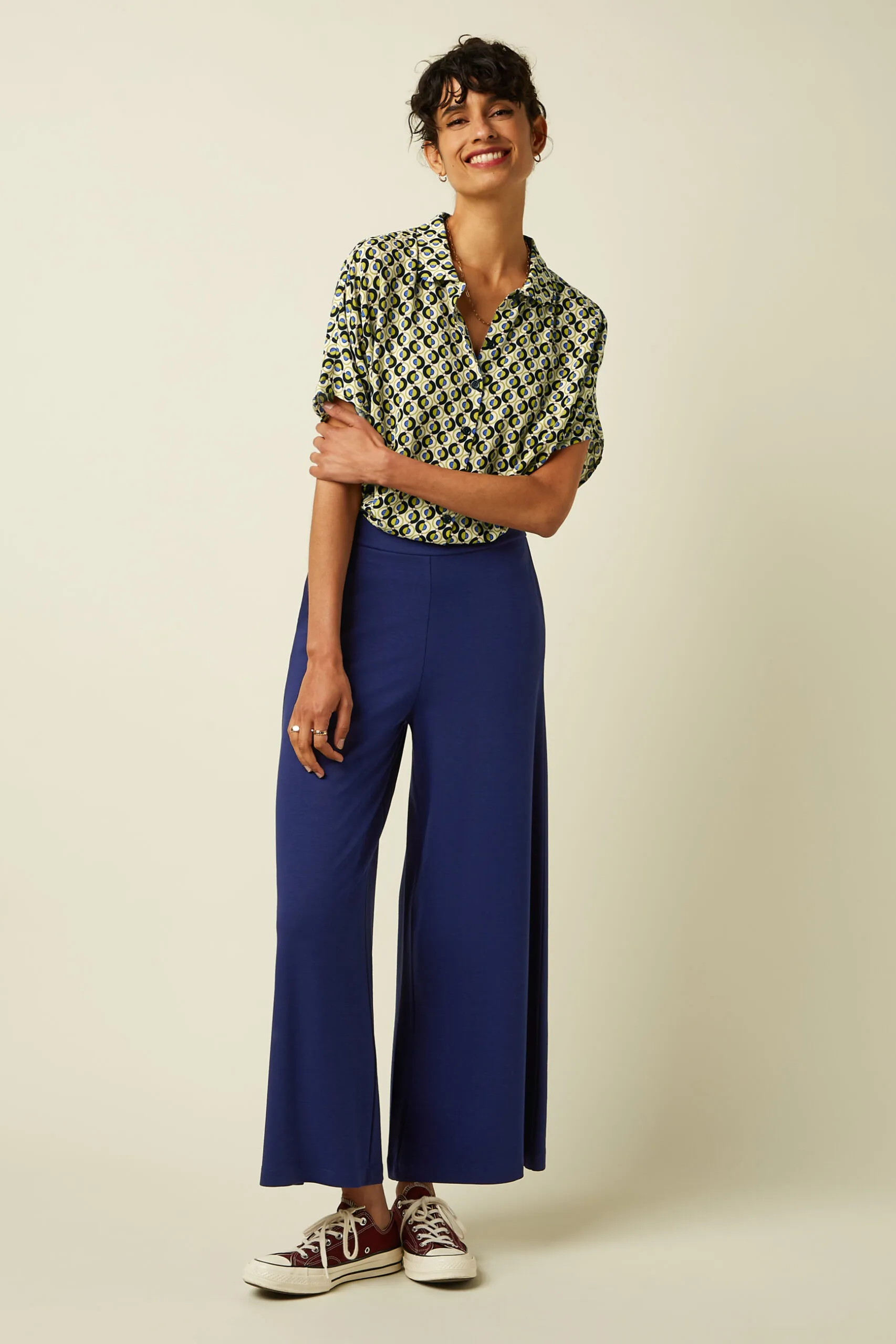 Border Palazzo Cropped Pants Milano Uni - Beacon Blue - Afbeelding 2