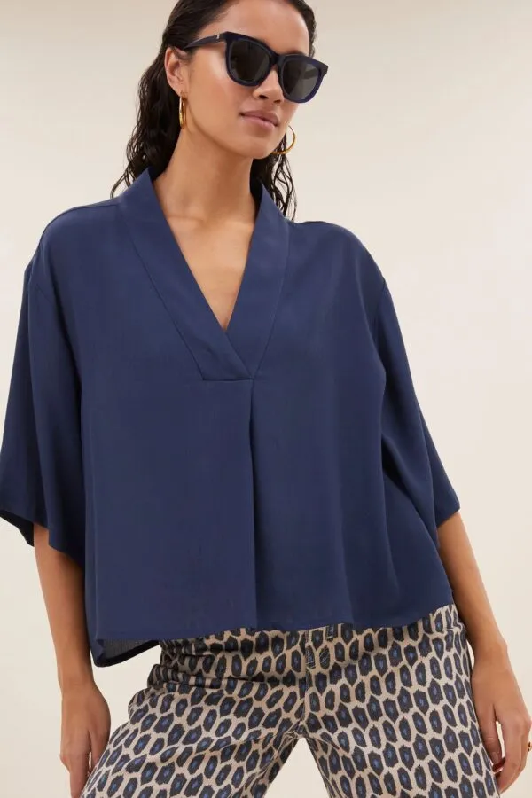owen viscose blouse - Donkerblauw