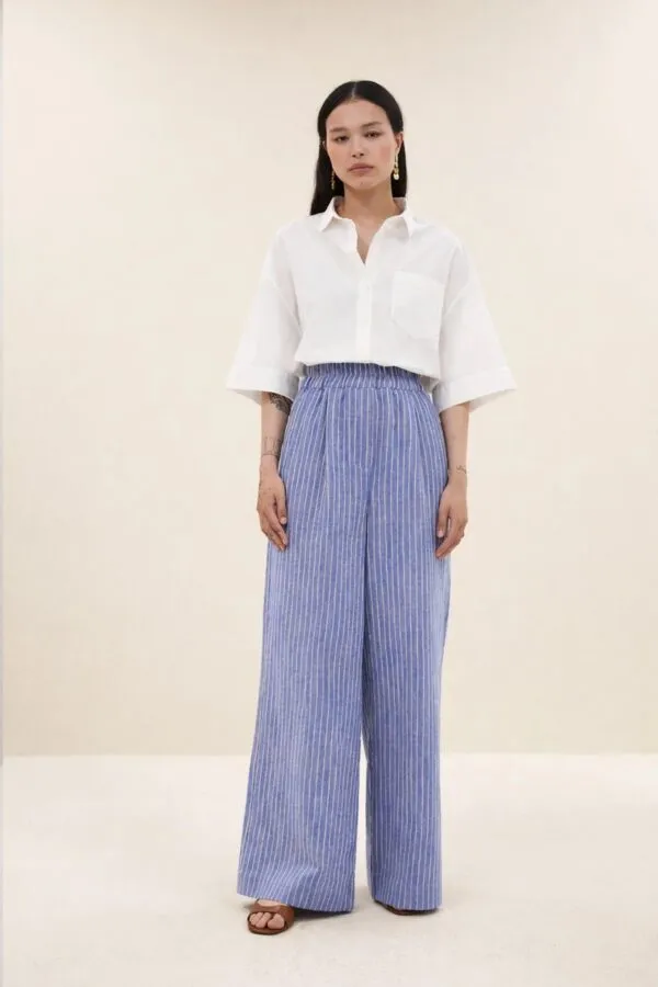 benji melange stripe pants - Blauw