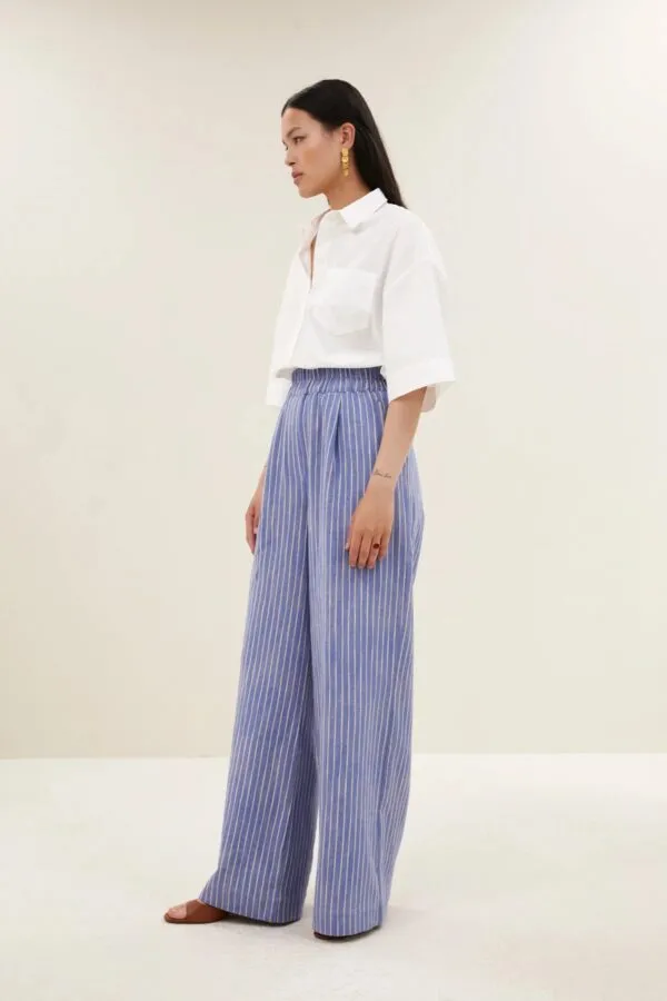 benji melange stripe pants - Blauw
