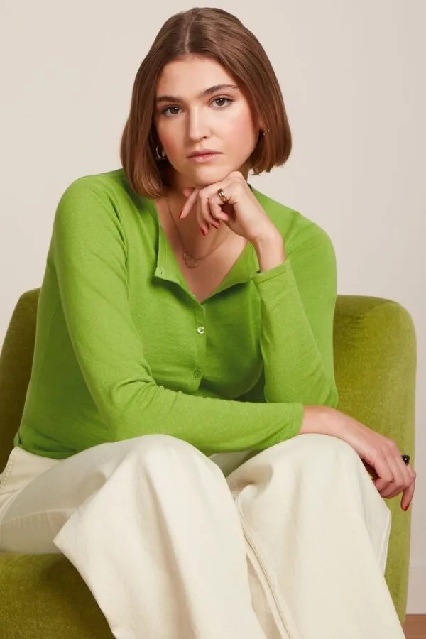 Cardi Roundneck Cocoon - Lichtgroen