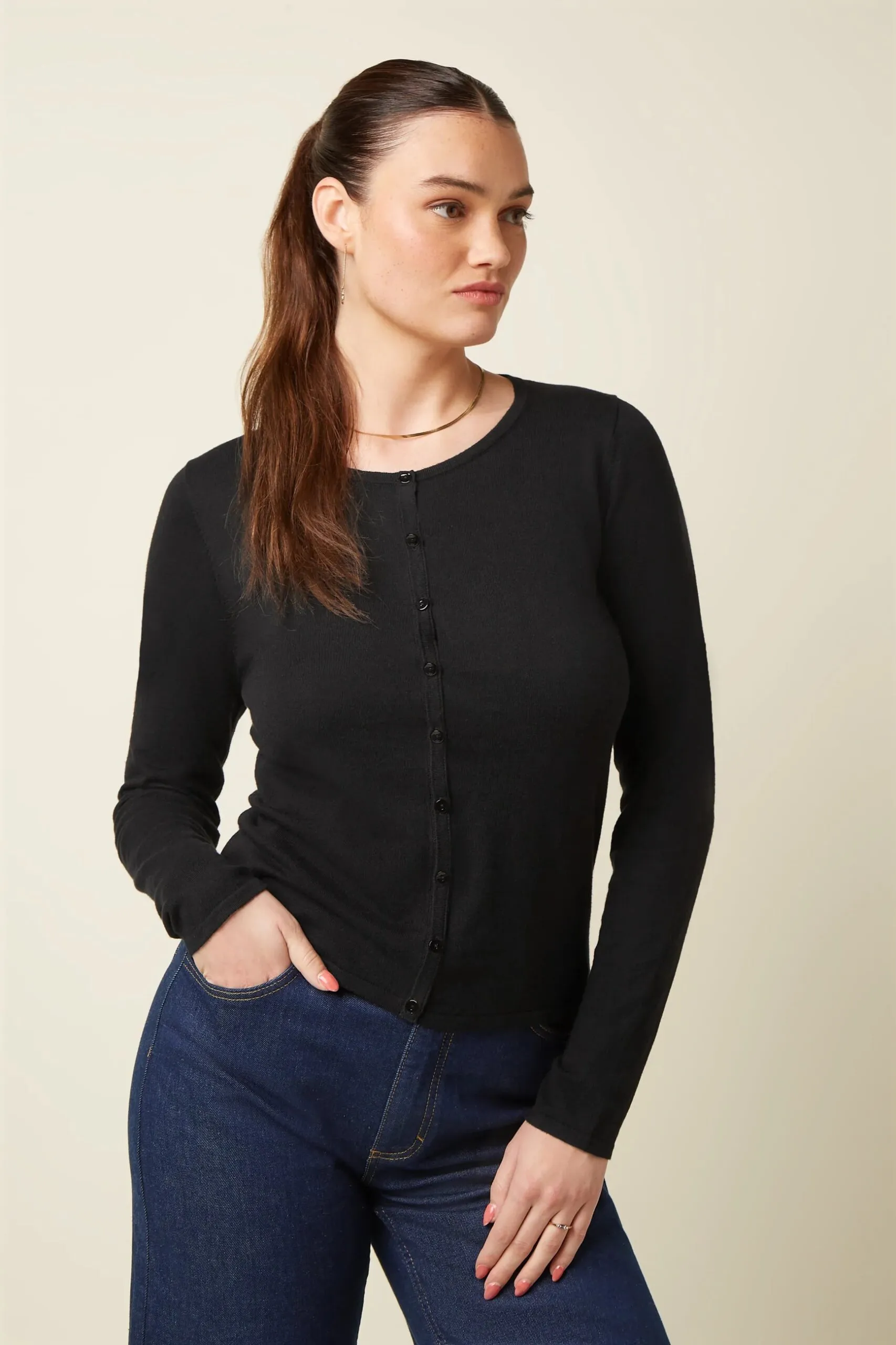 Cardi Roundneck Cocoon - Zwart - Afbeelding 4