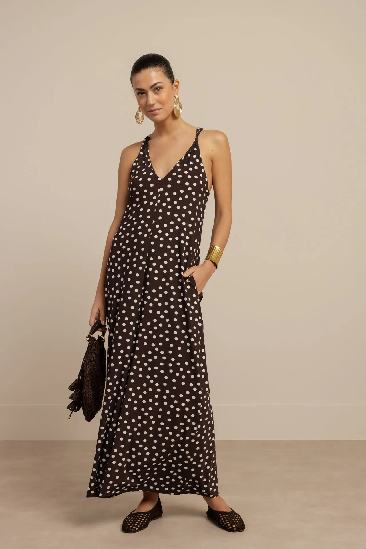 Norah 2way dot dress - Espresso/Ecru