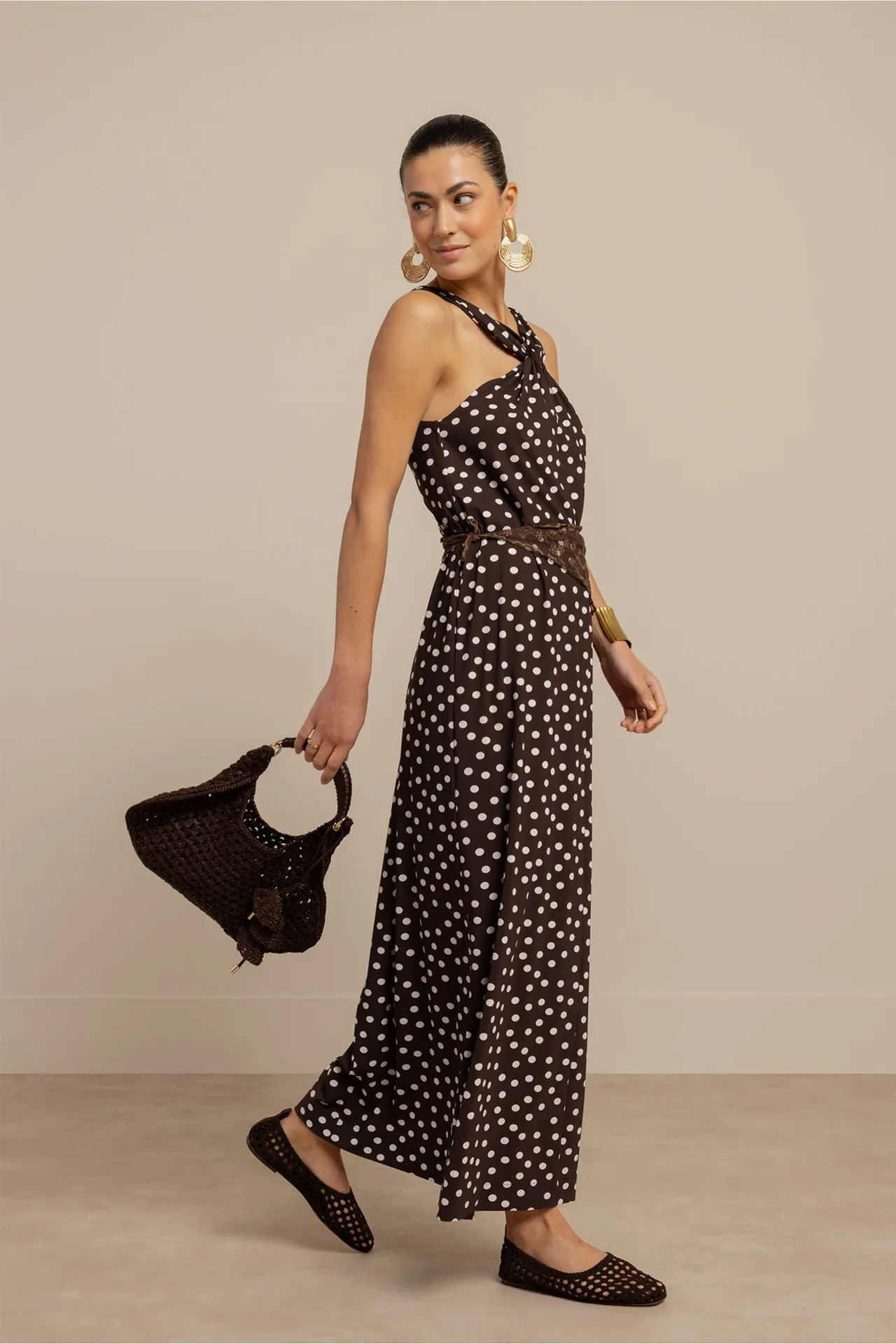 Norah 2way dot dress - Espresso/Ecru - Afbeelding 3