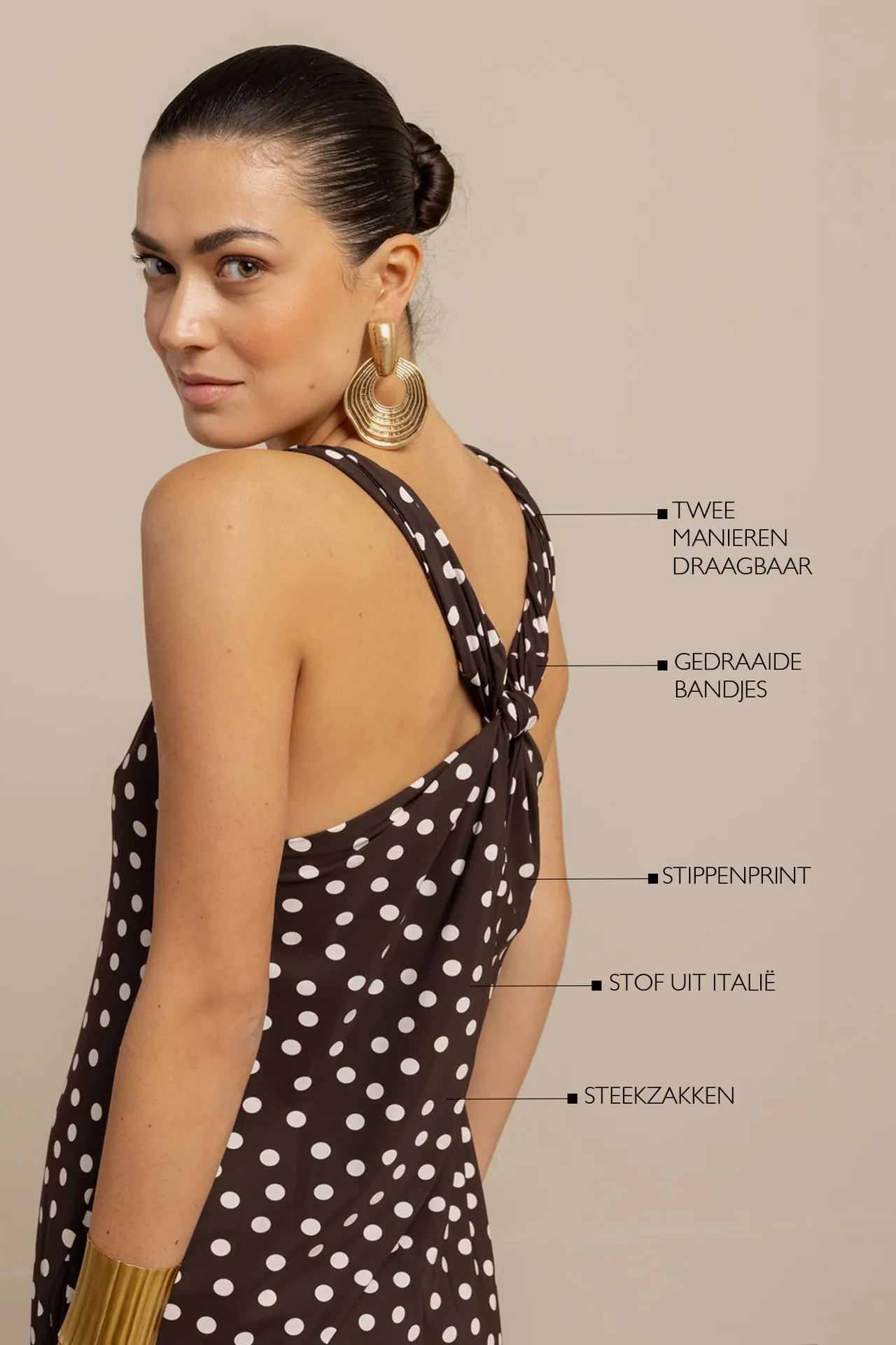Norah 2way dot dress - Espresso/Ecru - Afbeelding 4
