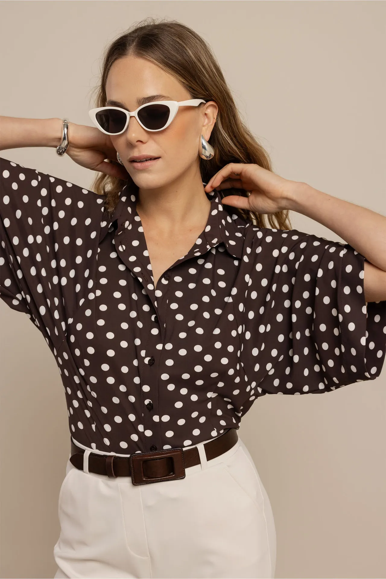 Fabienne dot blouse - Espresso/Ecru