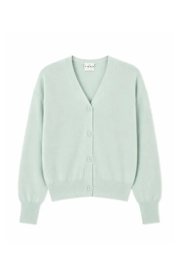 Long-Sleeved V-neck Buttoned Cardigan - Mint