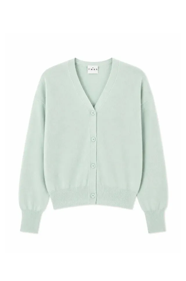 Long-Sleeved V-neck Buttoned Cardigan - Mint
