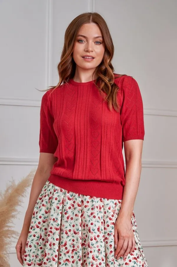 50s Ruby Heart Jumper - Rood
