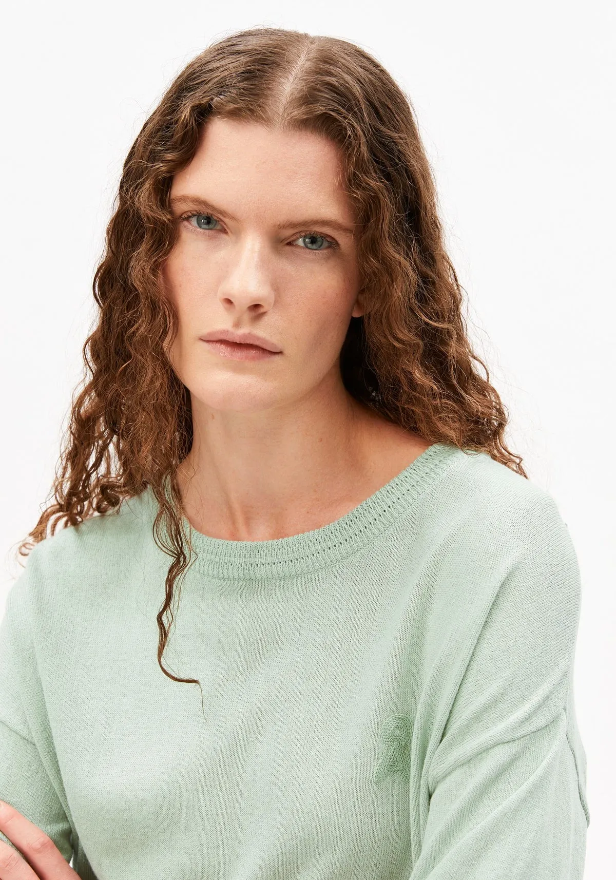 S SL LINEN BLEND KNIT SWEATER - Lichtgroen - Afbeelding 3