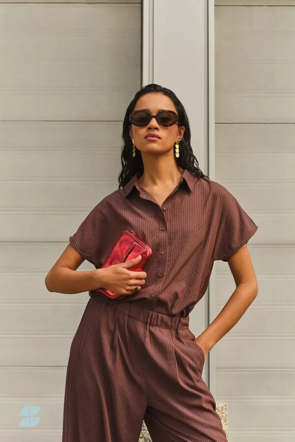 barley tan stripe blouse - tanning stripe