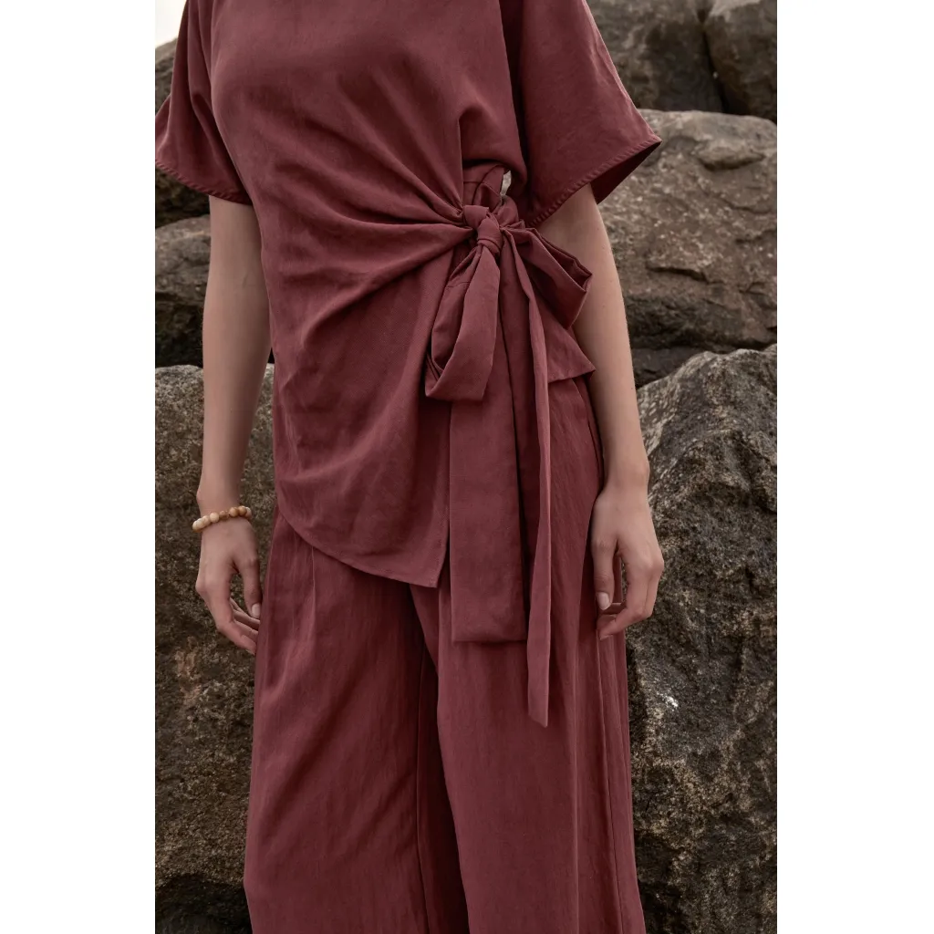 PCRebecca Wide Pant - Maroon - Afbeelding 3