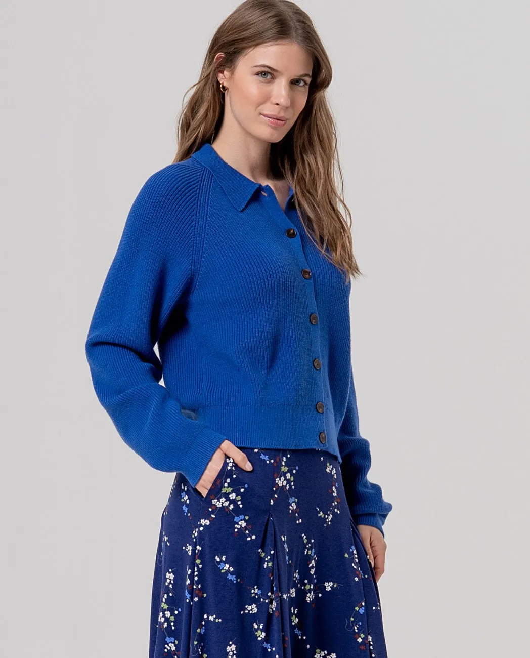 Cardigan Shirt Collar - Cobalt blauw