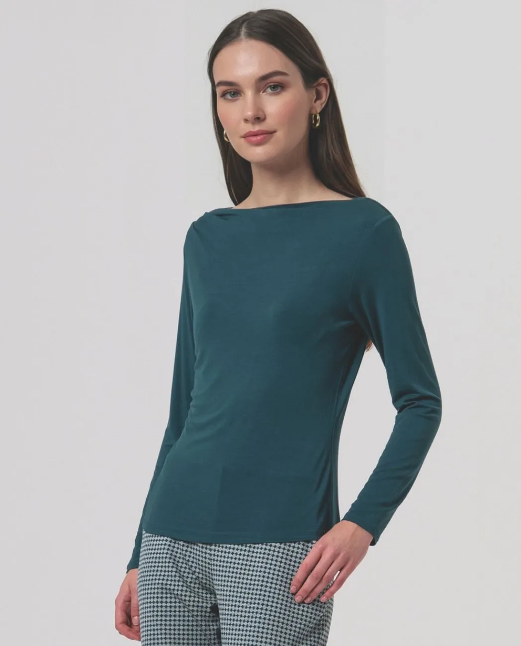 Boat Neck T-shirt - Bottle green