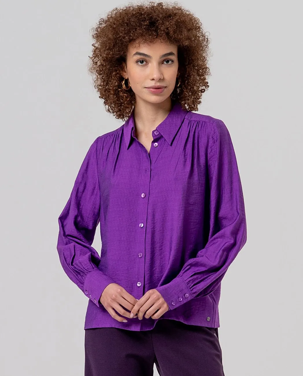 Shirt with Gathers on Shoulders - Paars