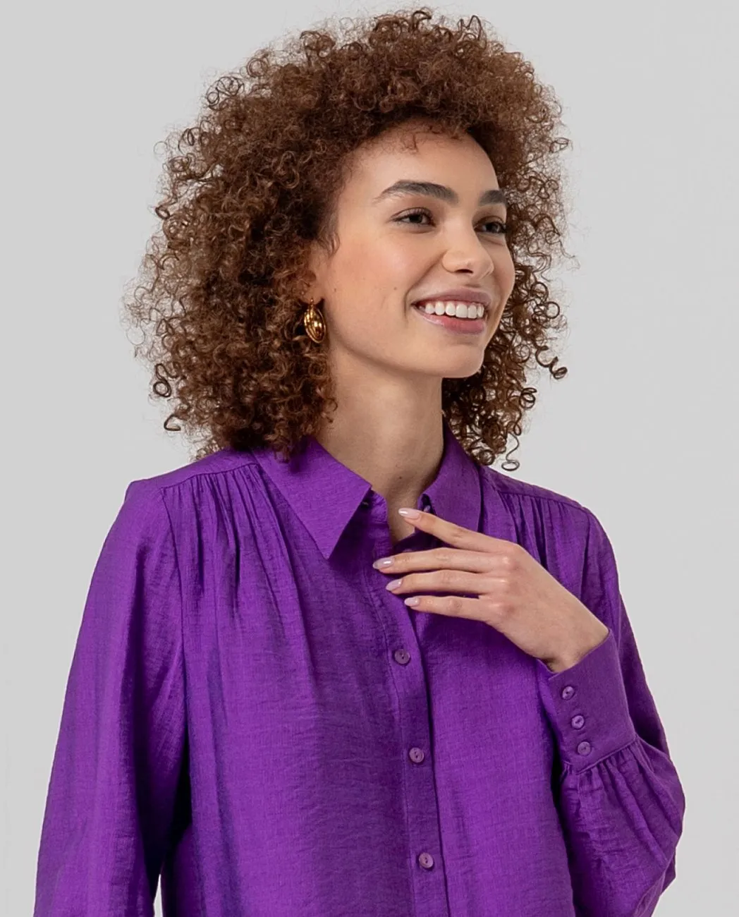 Shirt with Gathers on Shoulders - Paars - Afbeelding 4