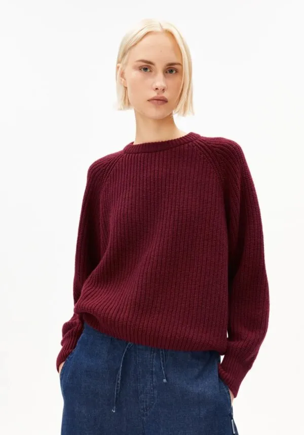 RIB KNIT SWEATER - Donkerrood
