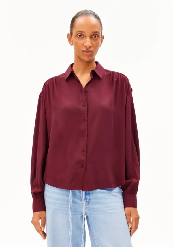 EFINARAA ECOVERO BLOUSE - Donkerrood