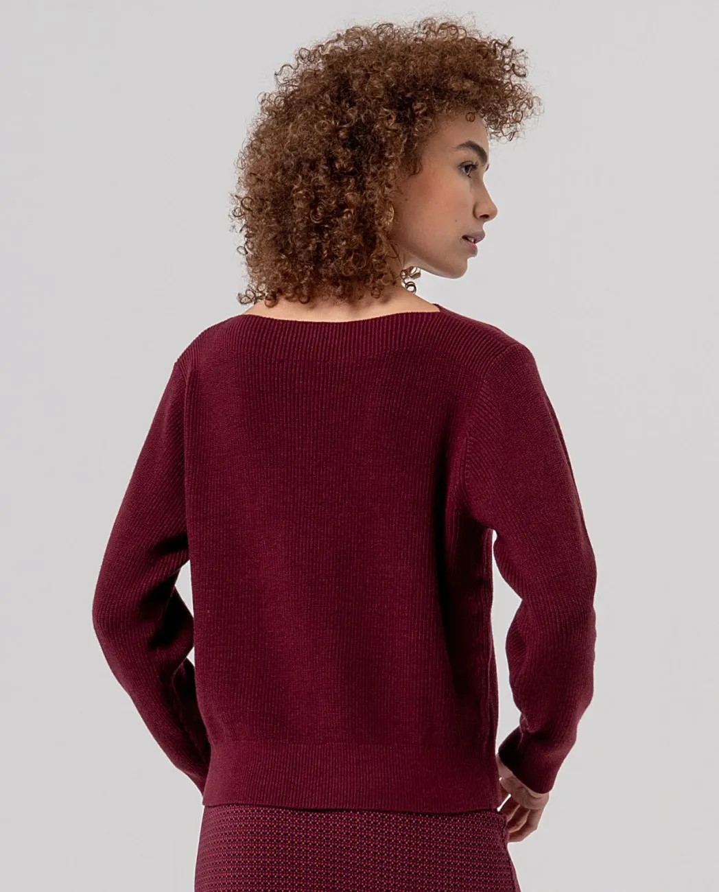Boat Neckline Sweater - Maroon - Afbeelding 3