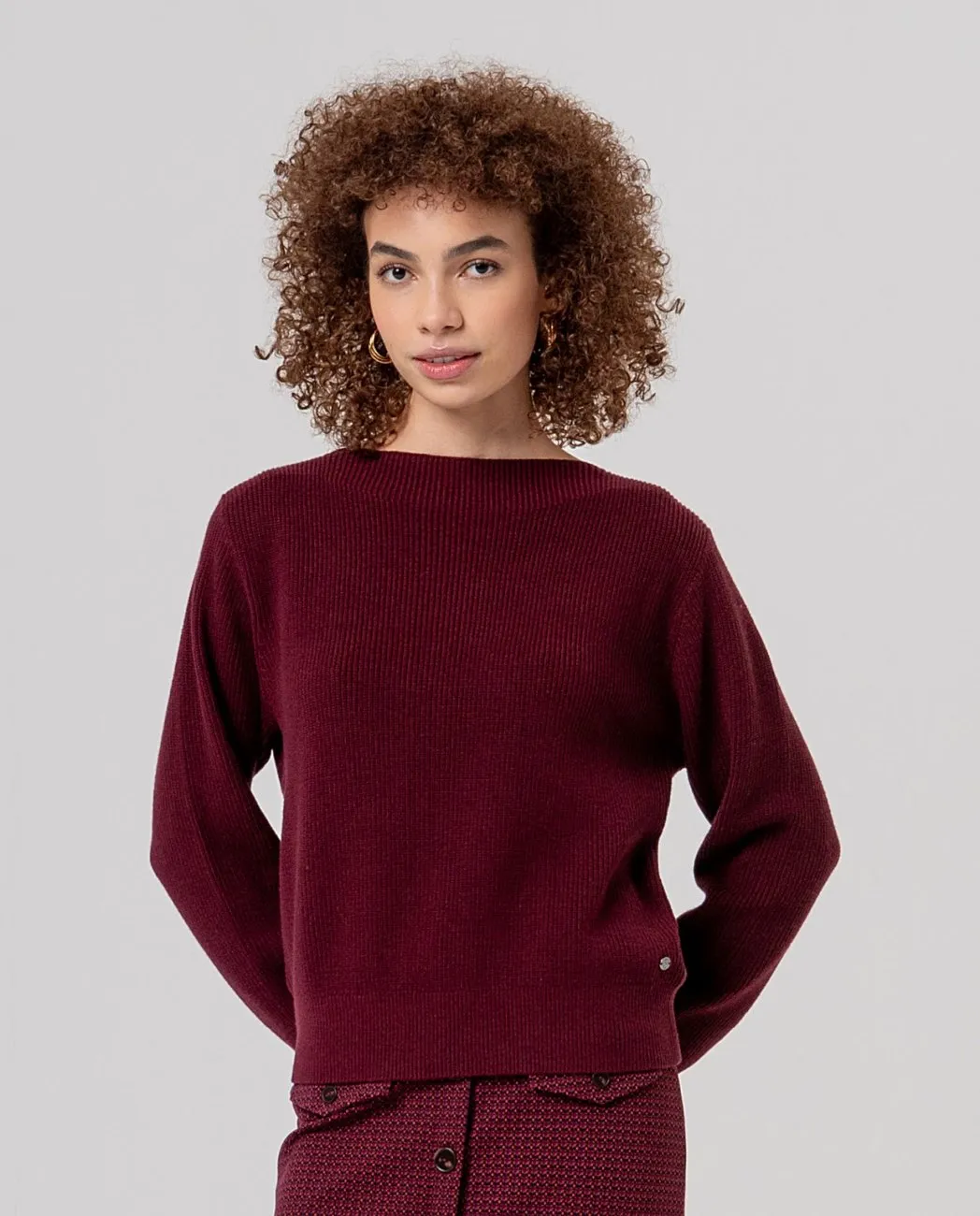 Boat Neckline Sweater - Maroon - Afbeelding 4