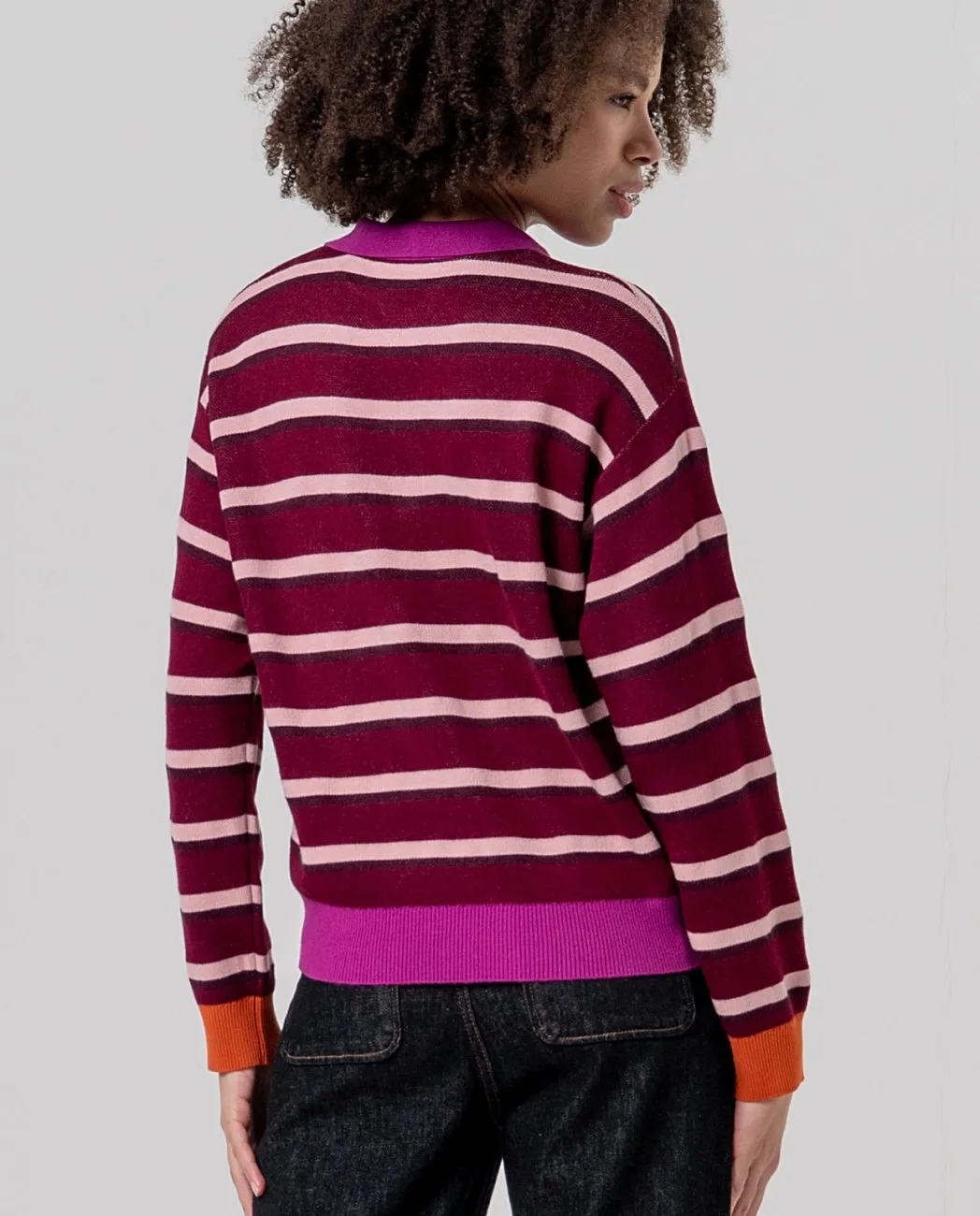 Striped Polo Neck Sweater - Maroon - Afbeelding 2