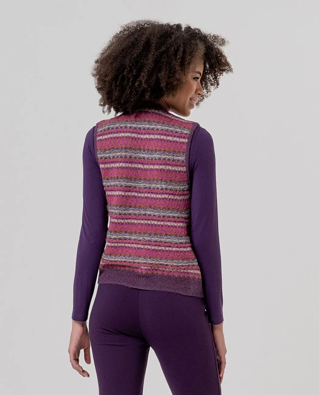 V-neck Vest with Jacquard - bordeaux - Afbeelding 2