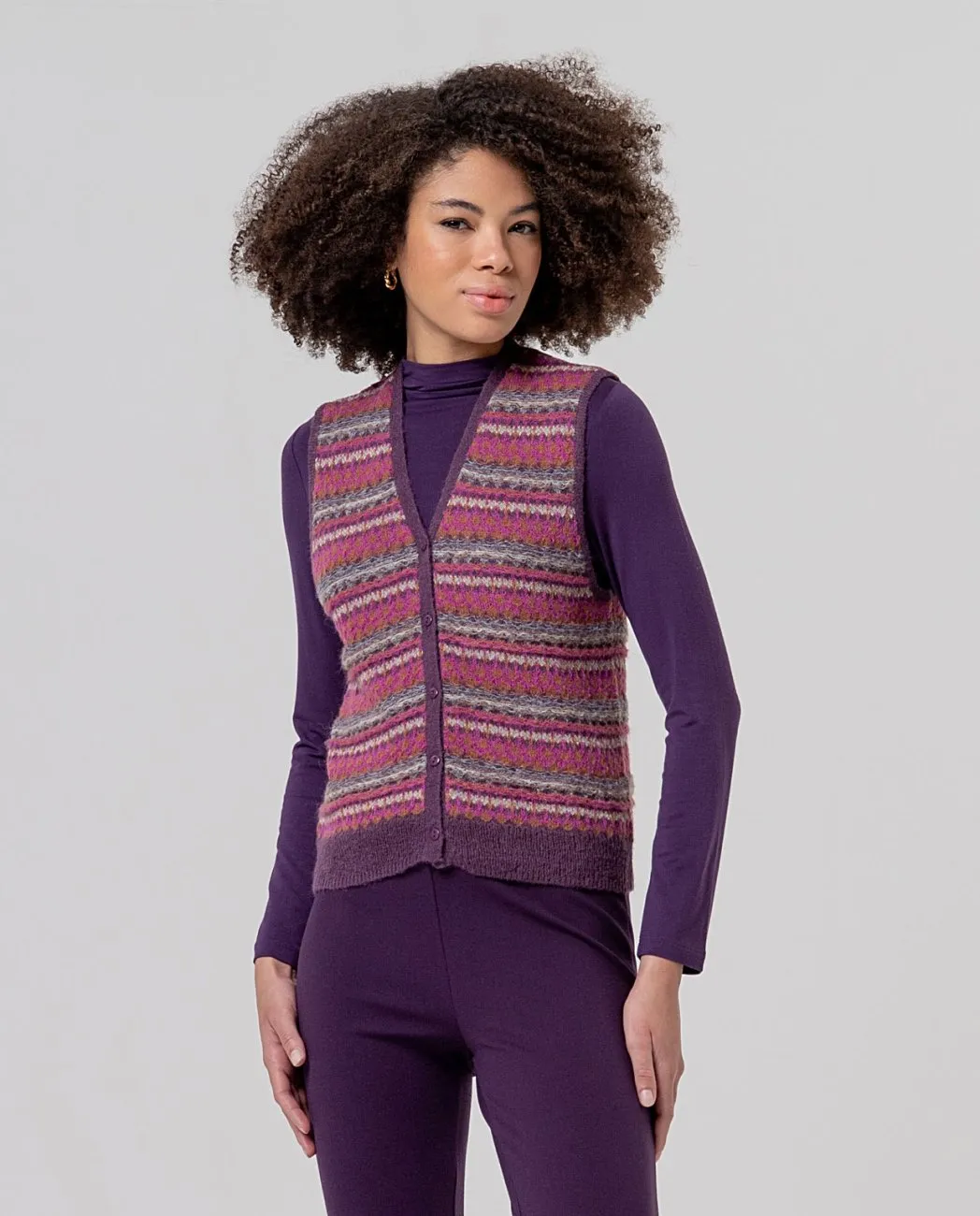 V-neck Vest with Jacquard - bordeaux - Afbeelding 3
