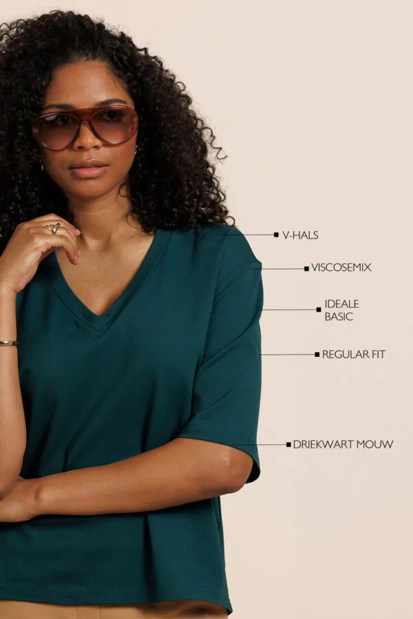 Fiore vneck t-shirt - Teal
