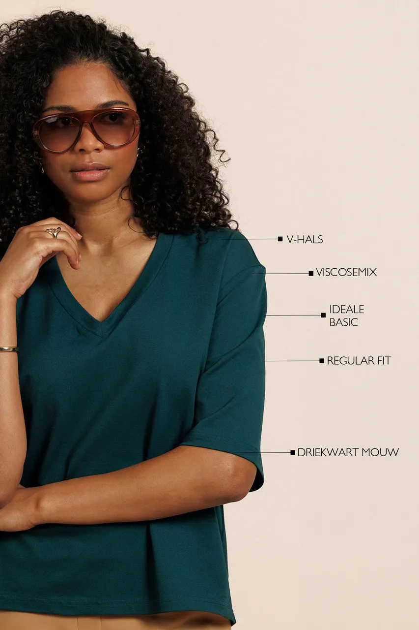 Fiore vneck t-shirt - Teal - Afbeelding 2