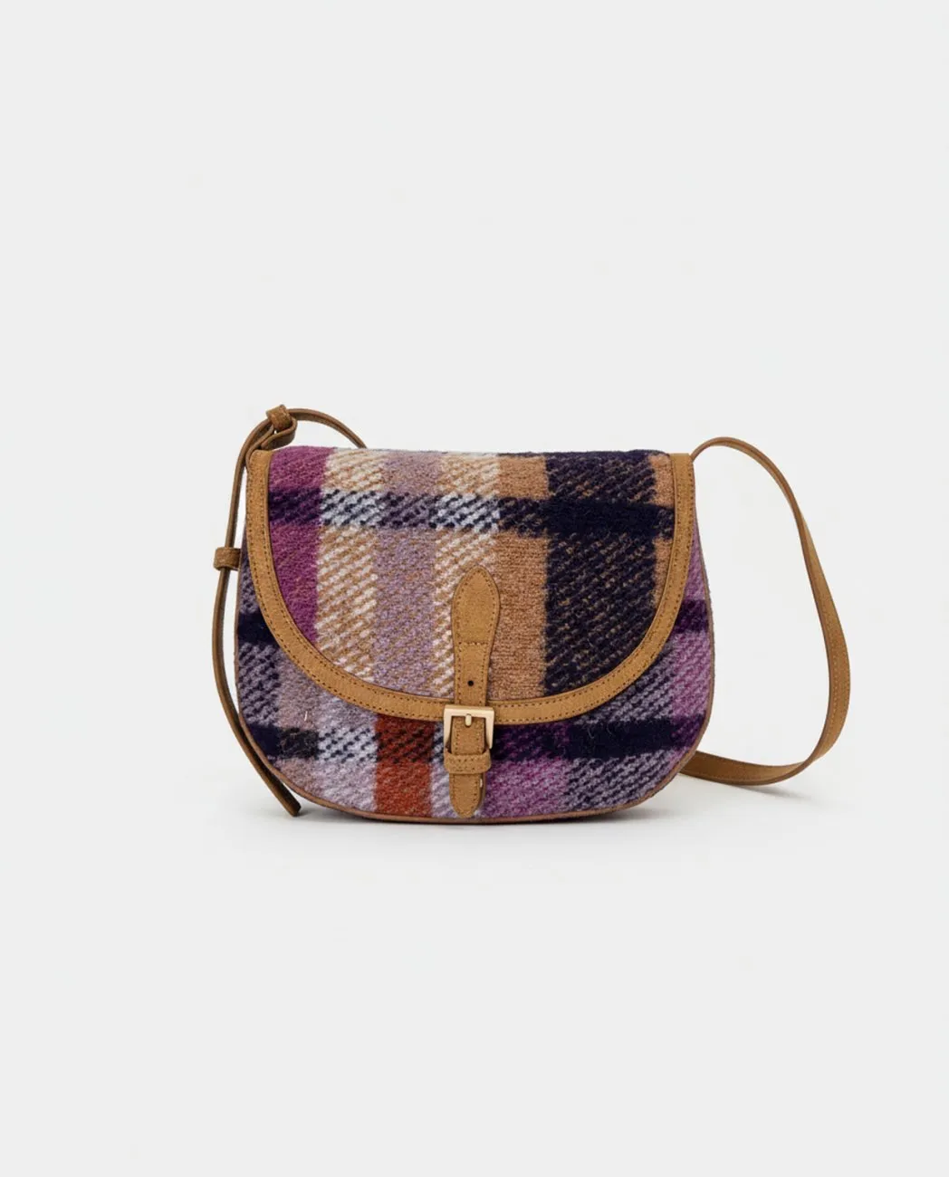 Saddle Bag in Combined Checked Fabric - Paars