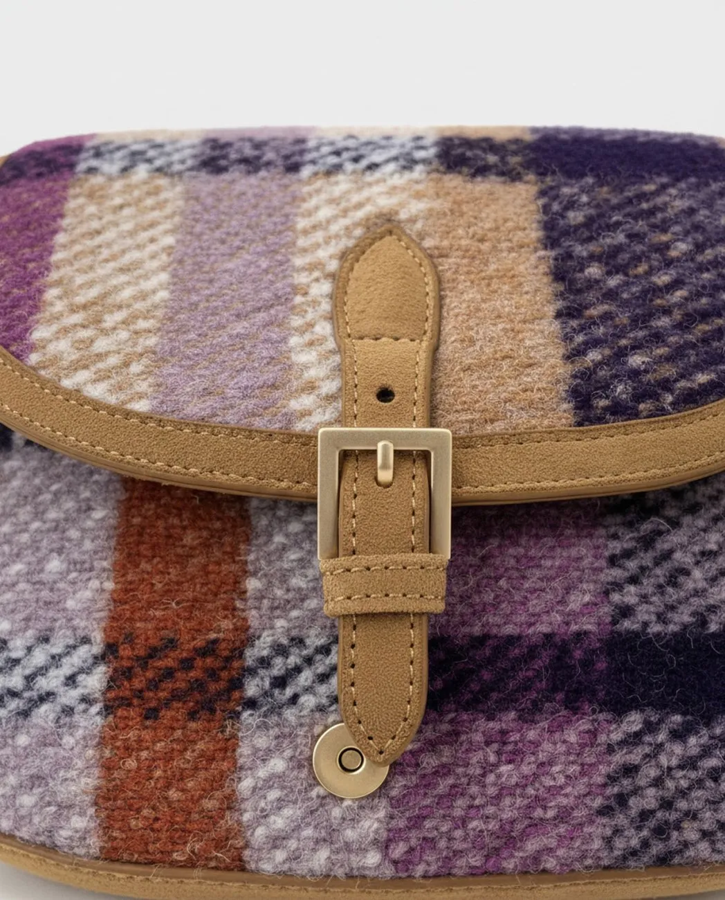 Saddle Bag in Combined Checked Fabric - Paars - Afbeelding 3