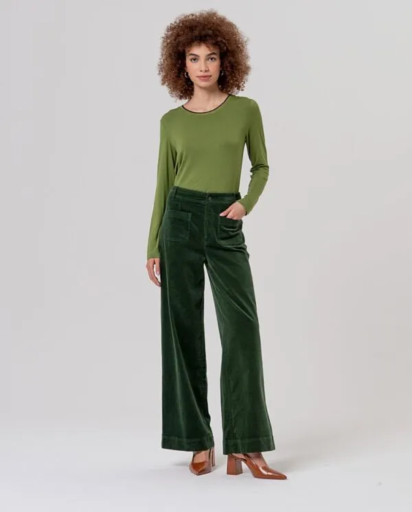 Wide Pants with Patch Pockets - Khaki