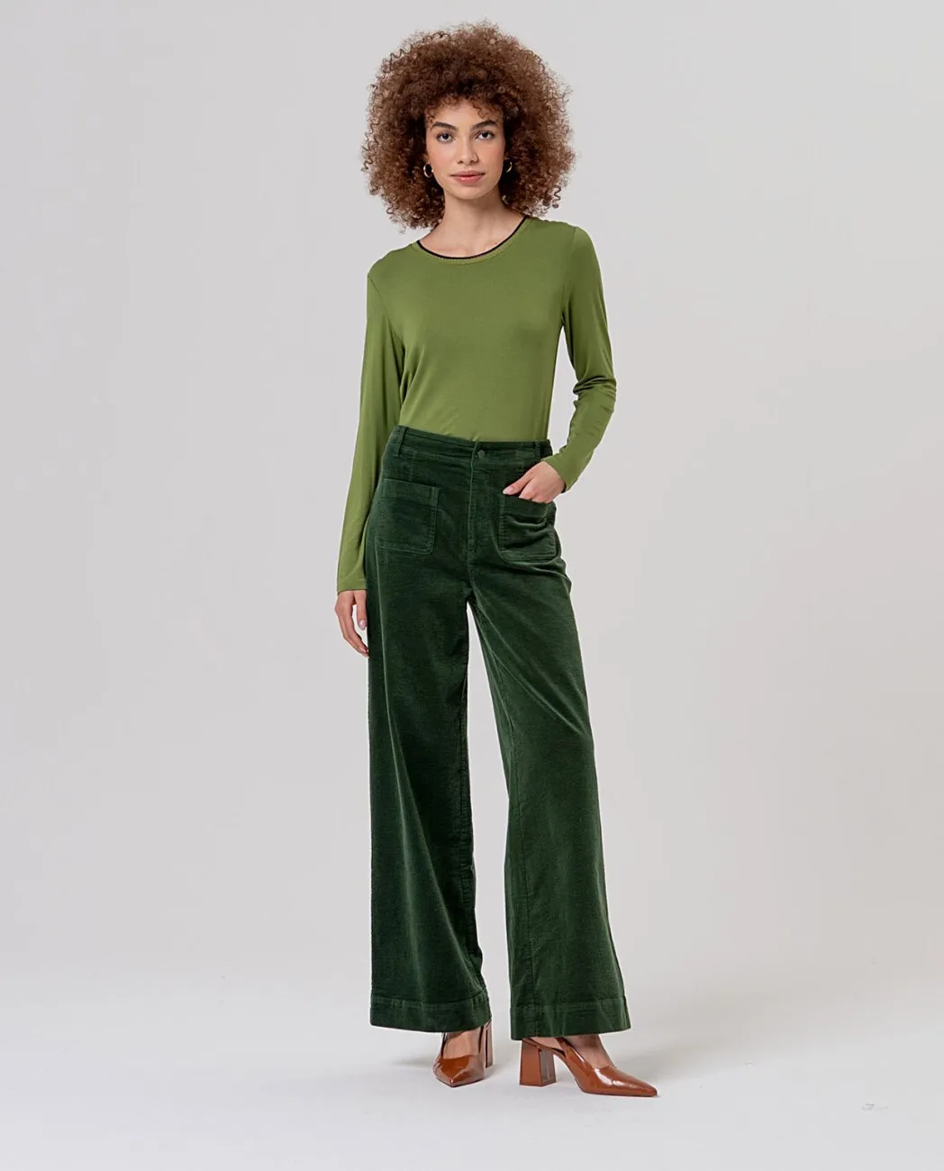 Wide Pants with Patch Pockets - Khaki