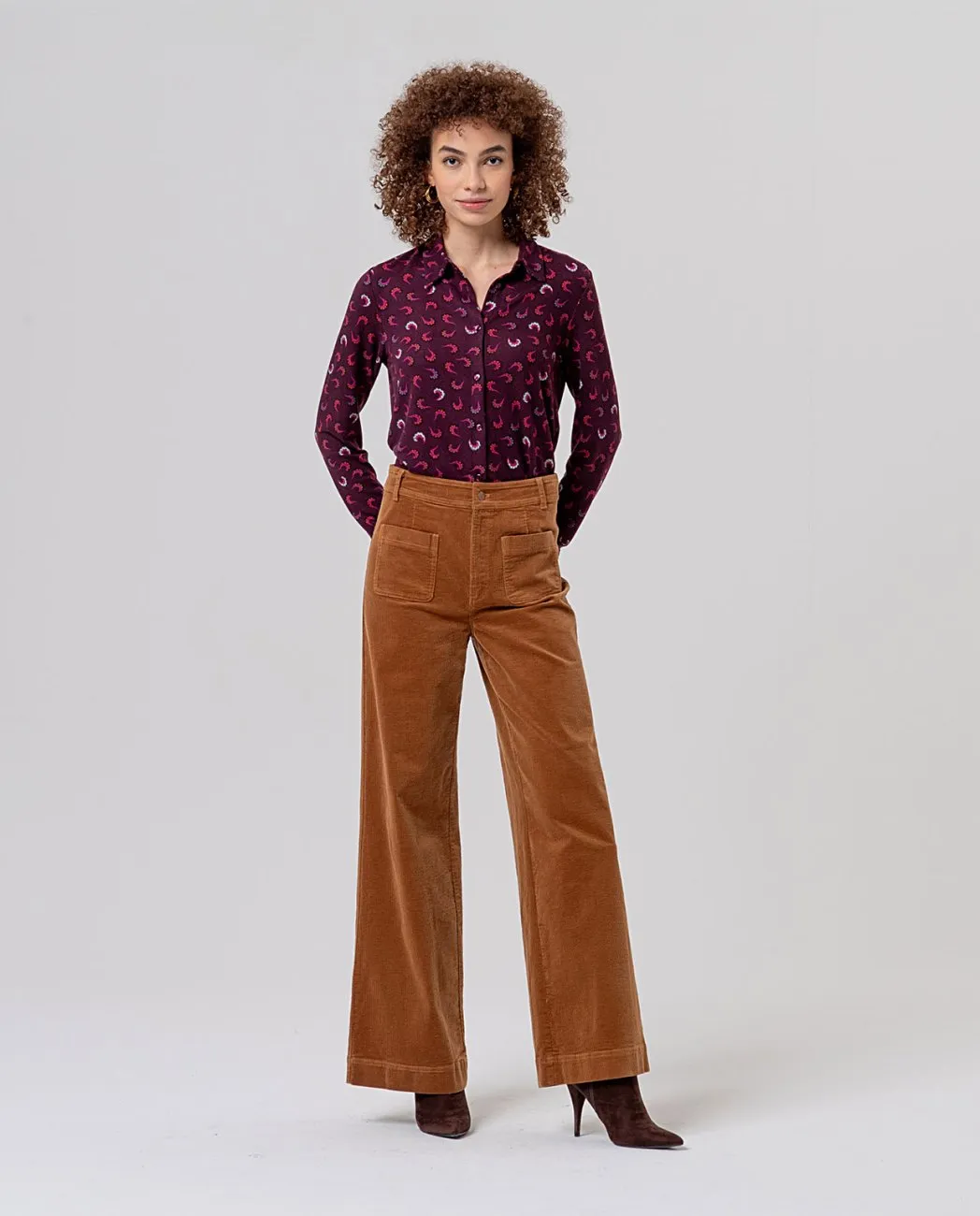 Wide Pants with Patch Pockets - toffee