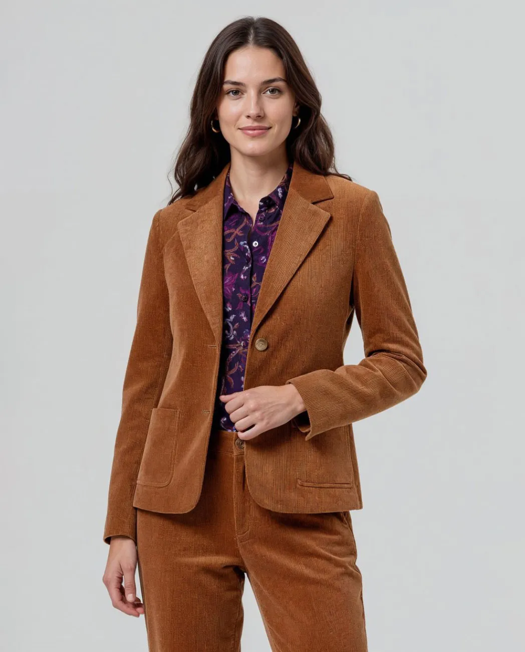 Blazer with Printed Lining - toffee