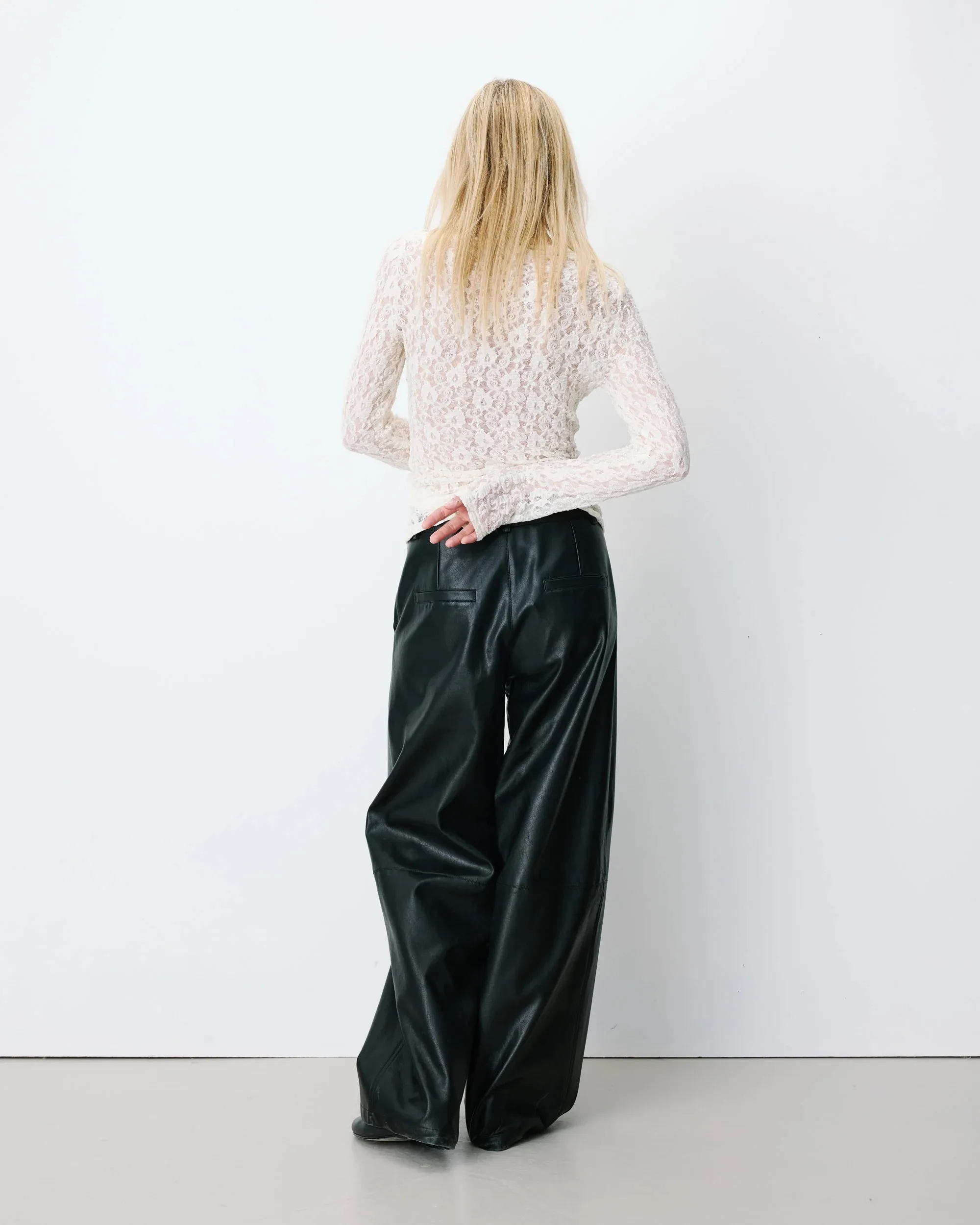 Longsleeve met plooi in taille van kant - Ecru - Afbeelding 6