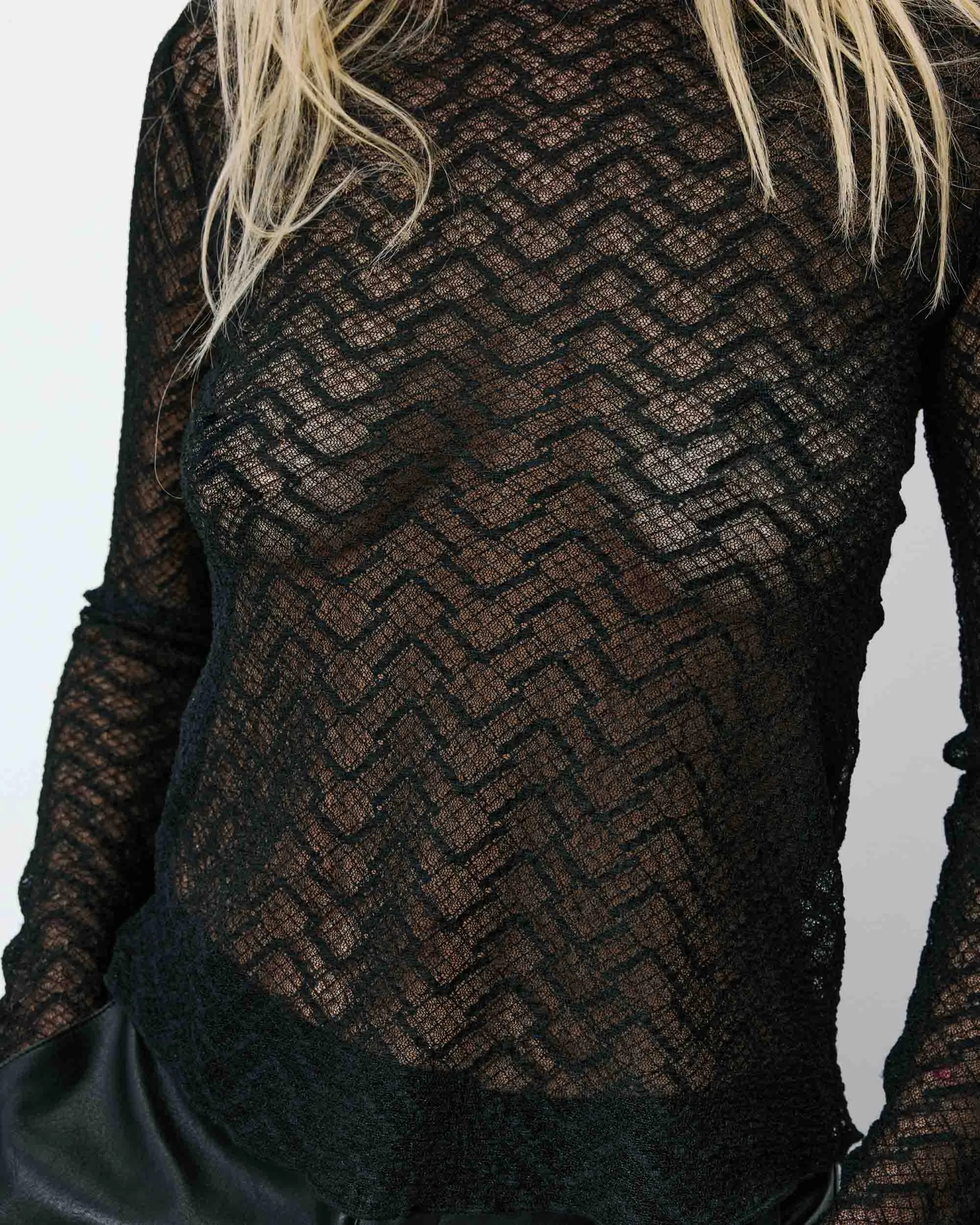 Longsleeve van kant - Zwart - Afbeelding 3