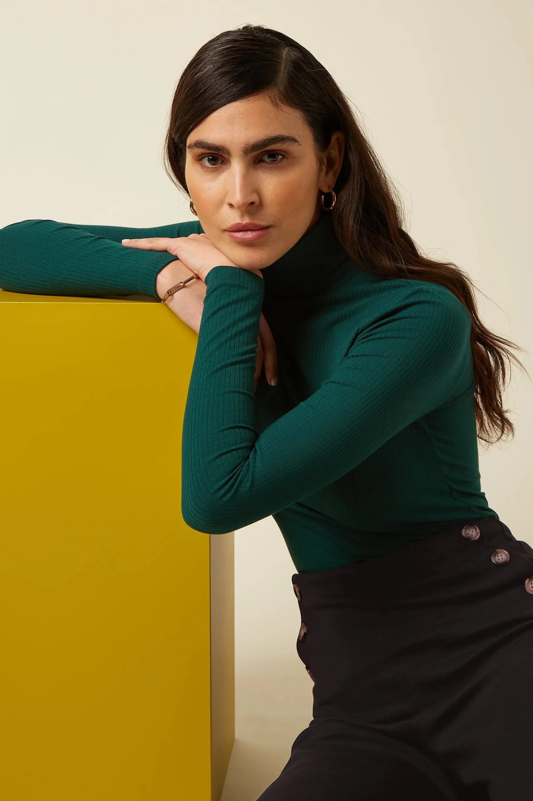 Rollneck Top Uni Rib - pine green - Afbeelding 3