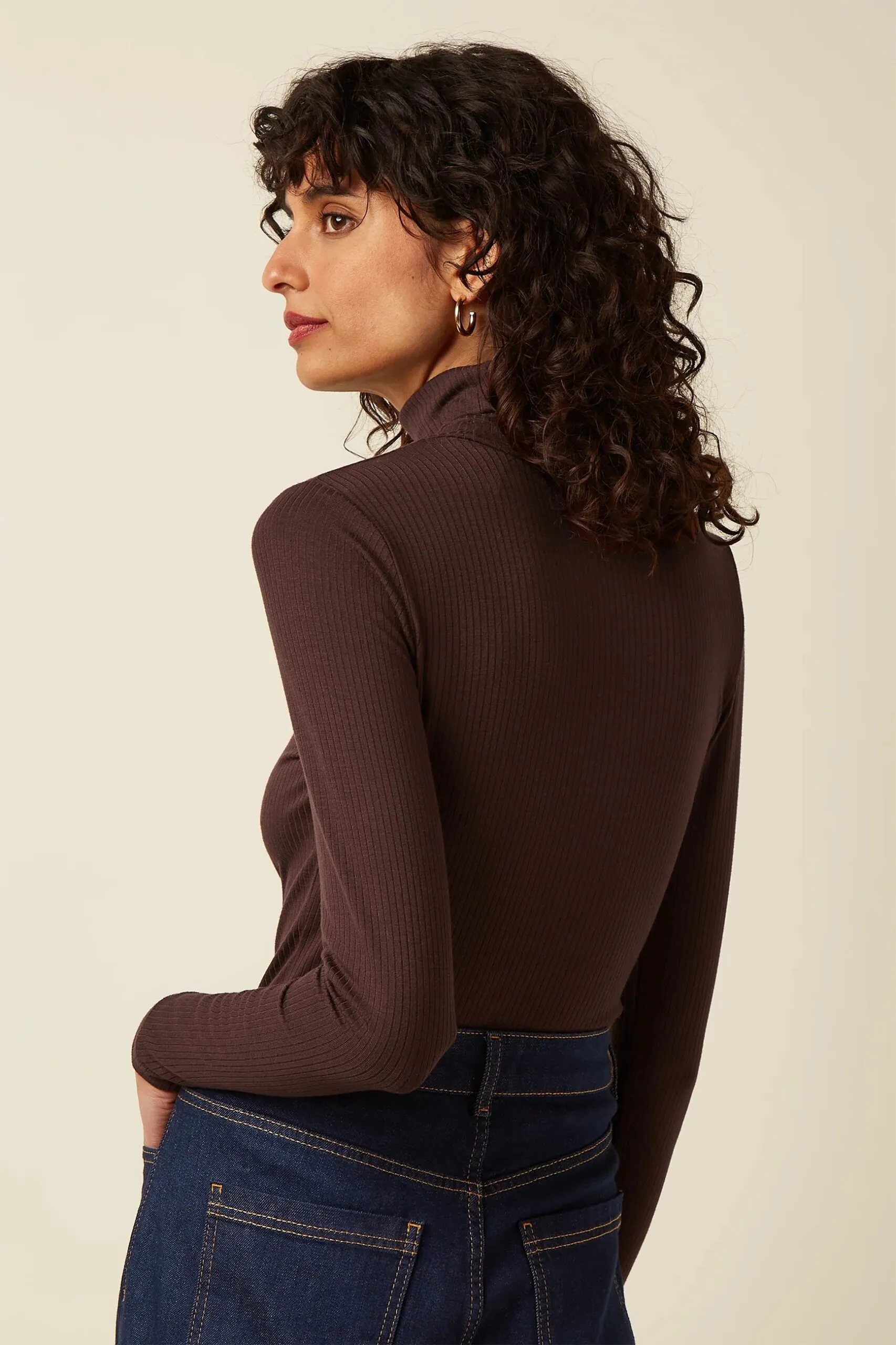 Rollneck Top Uni Rib - Chocolate - Afbeelding 2