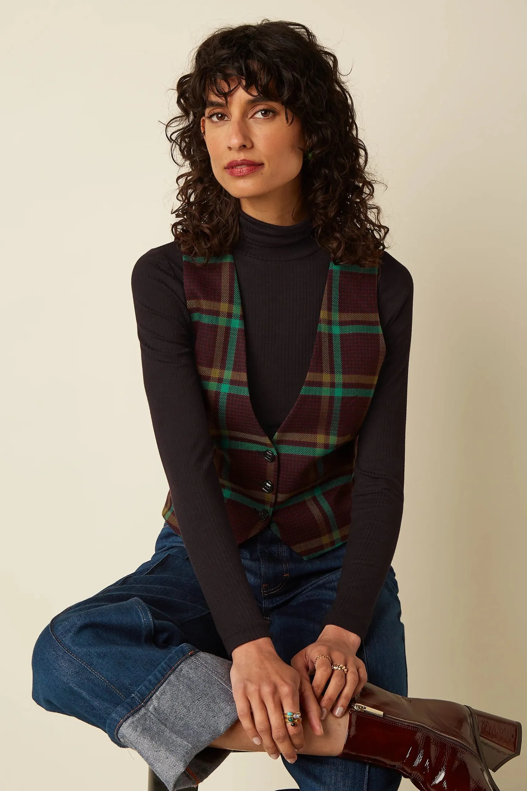Cissy Gilet Vera Check - Porto Red - Afbeelding 2