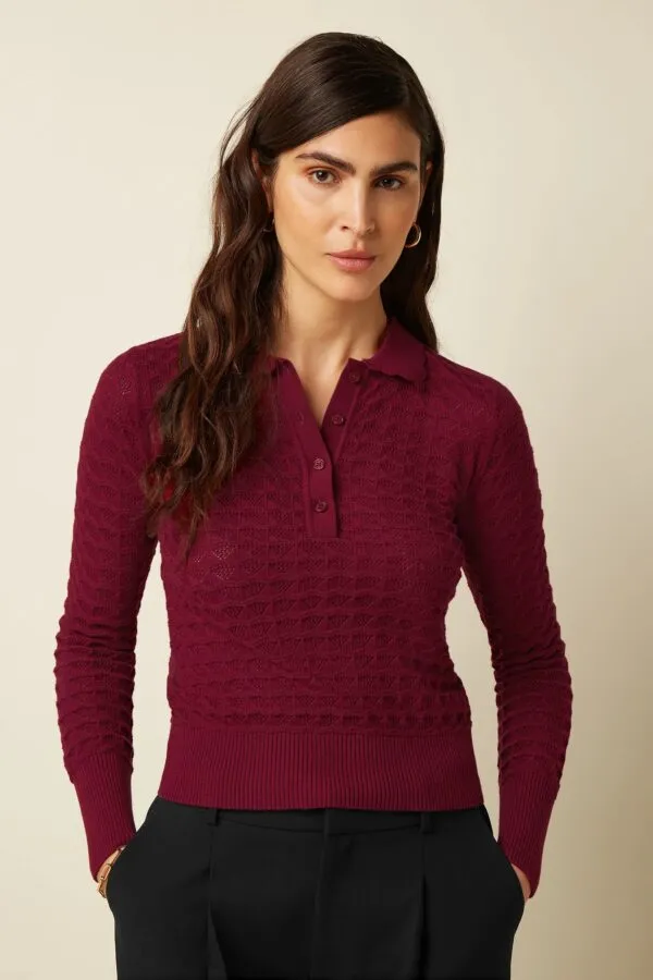 Polo Top Avel Knit - Rhubarb Red