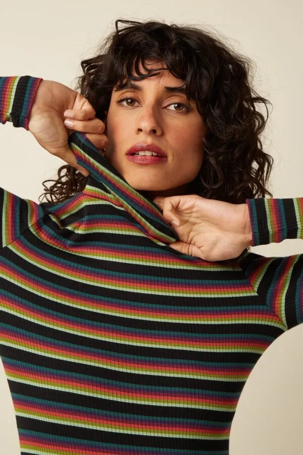 Rollneck Top Lottie Stripe - Botanical Green