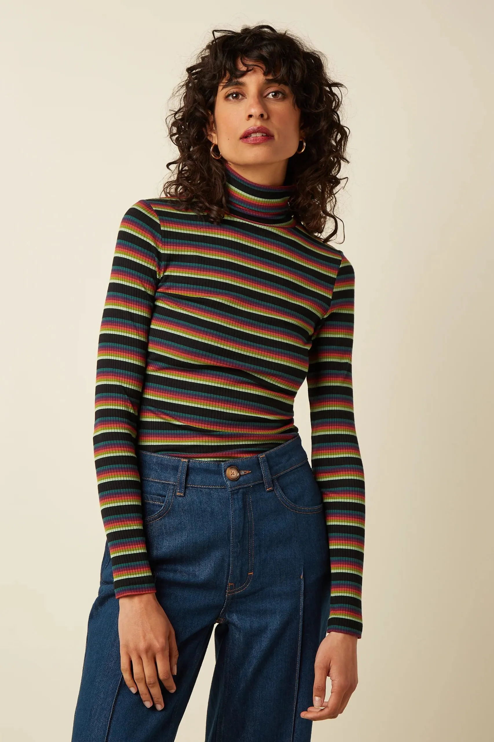 Rollneck Top Lottie Stripe - Botanical Green - Afbeelding 2