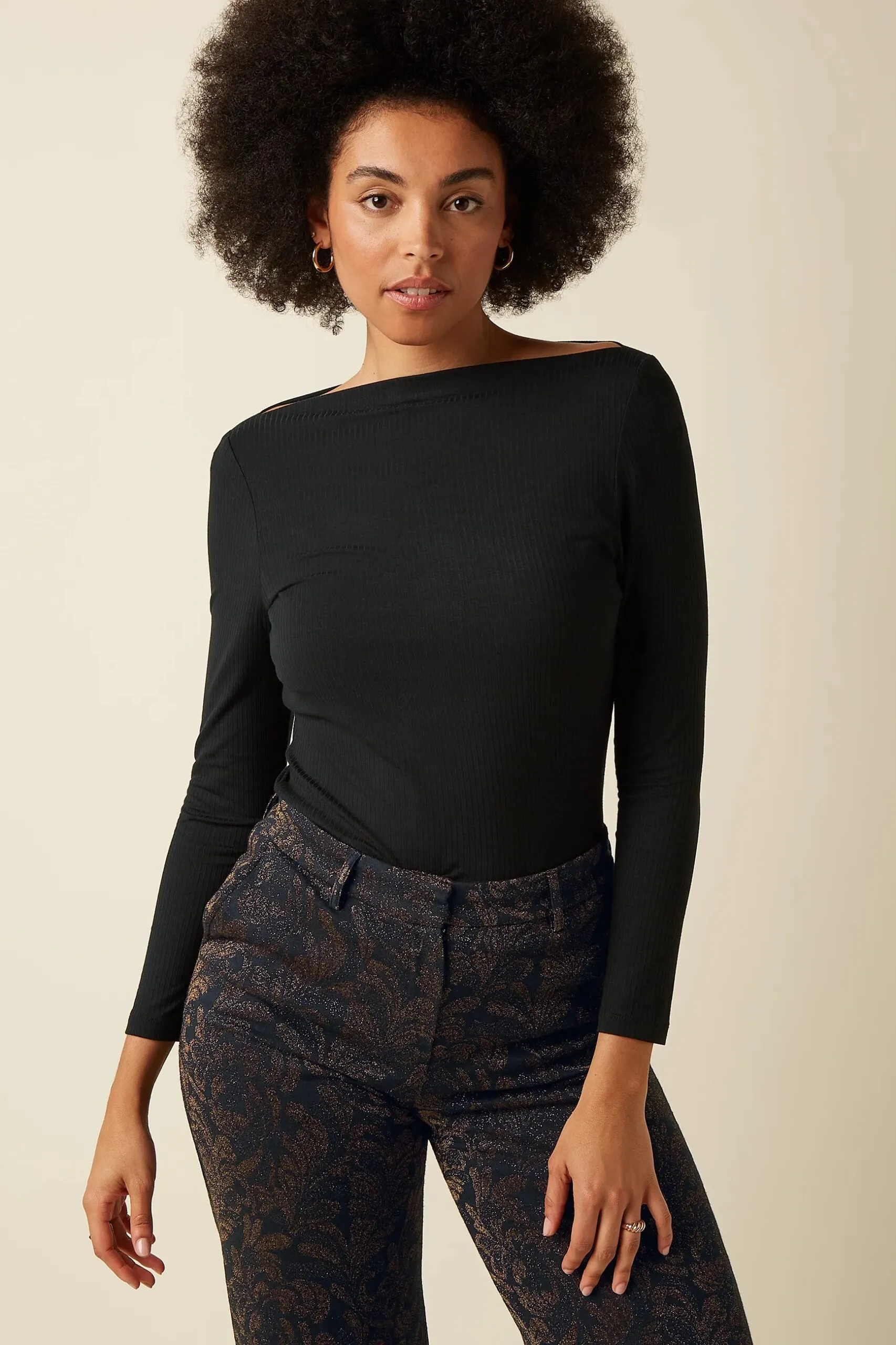 Marina Top Uni Rib - Zwart