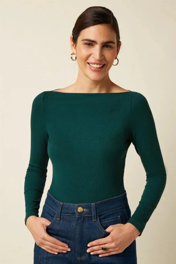 Marina Top Uni Rib - pine green