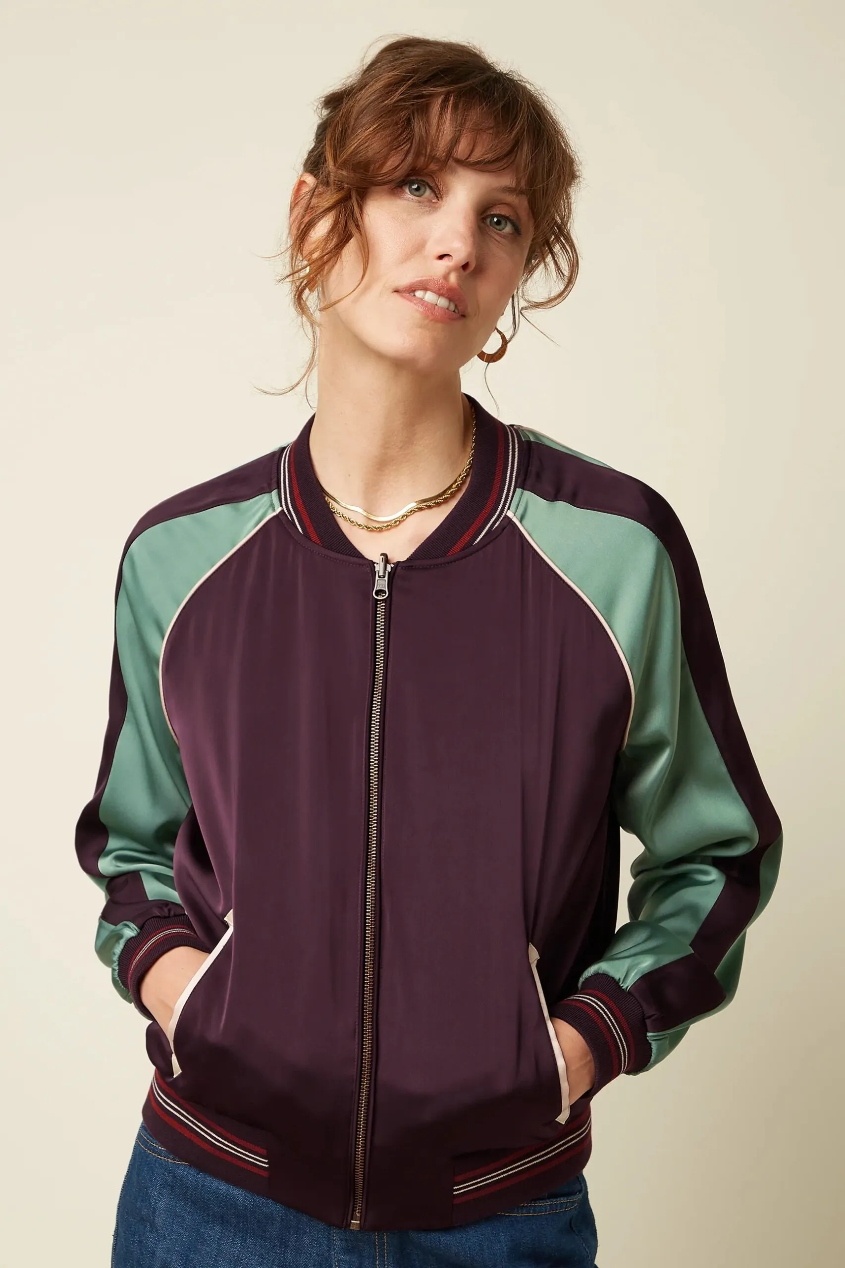 Bomber Jacket Dusk Satin - Grape red